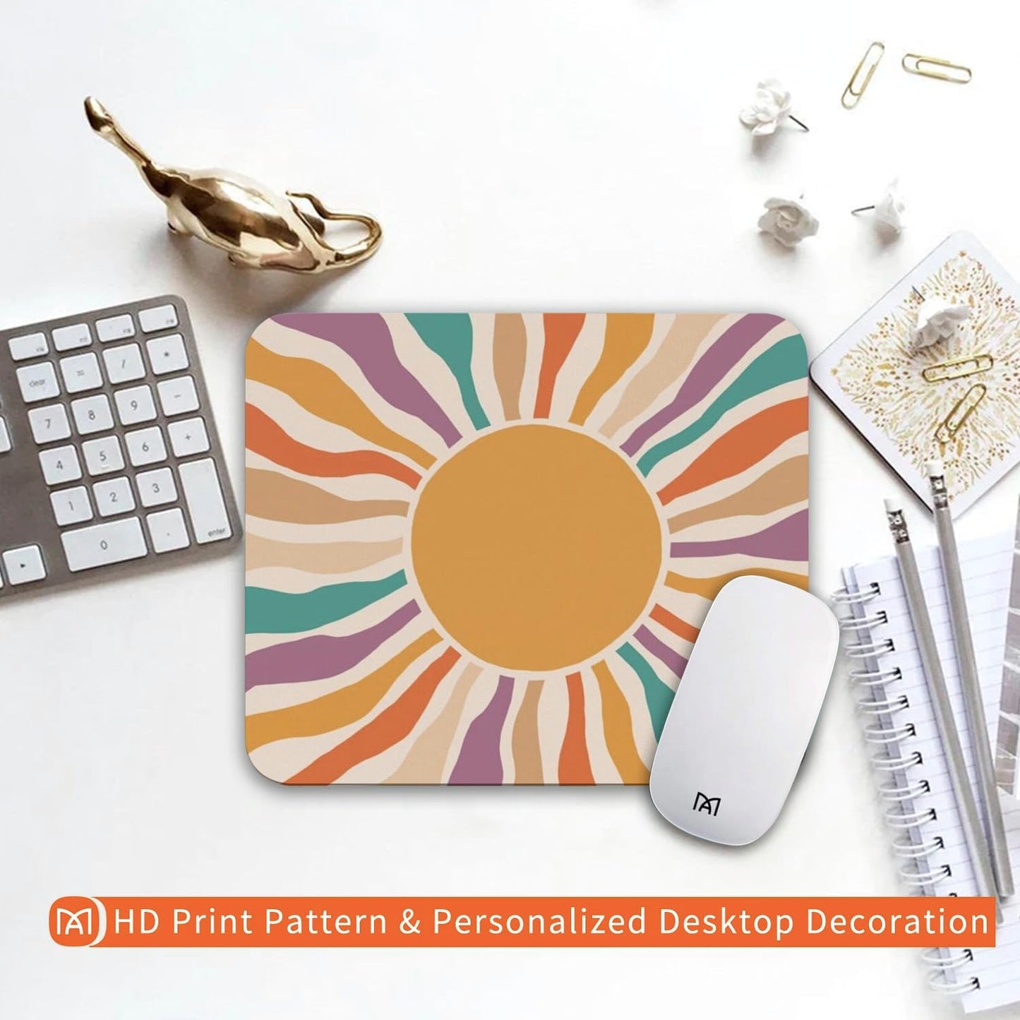 Square Mouse Pad Retro Sun,Personalized Premium-Textured Custom Mouse Mat Design,Washable Mousepad Cloth,Non-Slip Rubber Base Computer Mouse Pads for Wireless Mouse