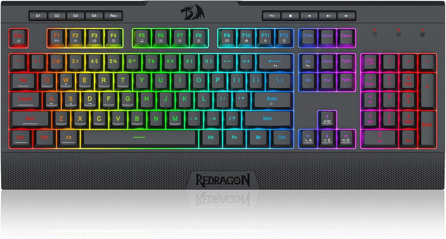 Redragon K525 PRO RGB 3-Mode Wireless Membrane Gaming Keyboard with Multimedia Keys, Linear Mechanical-Feel Switch, 4 Extra On-Board Macro Keys, Dedicated Media Control, Ergonomic Wrist Rest