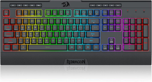 Redragon K525 PRO RGB 3-Mode Wireless Membrane Gaming Keyboard with Multimedia Keys, Linear Mechanical-Feel Switch, 4 Extra On-Board Macro Keys, Dedicated Media Control, Ergonomic Wrist Rest