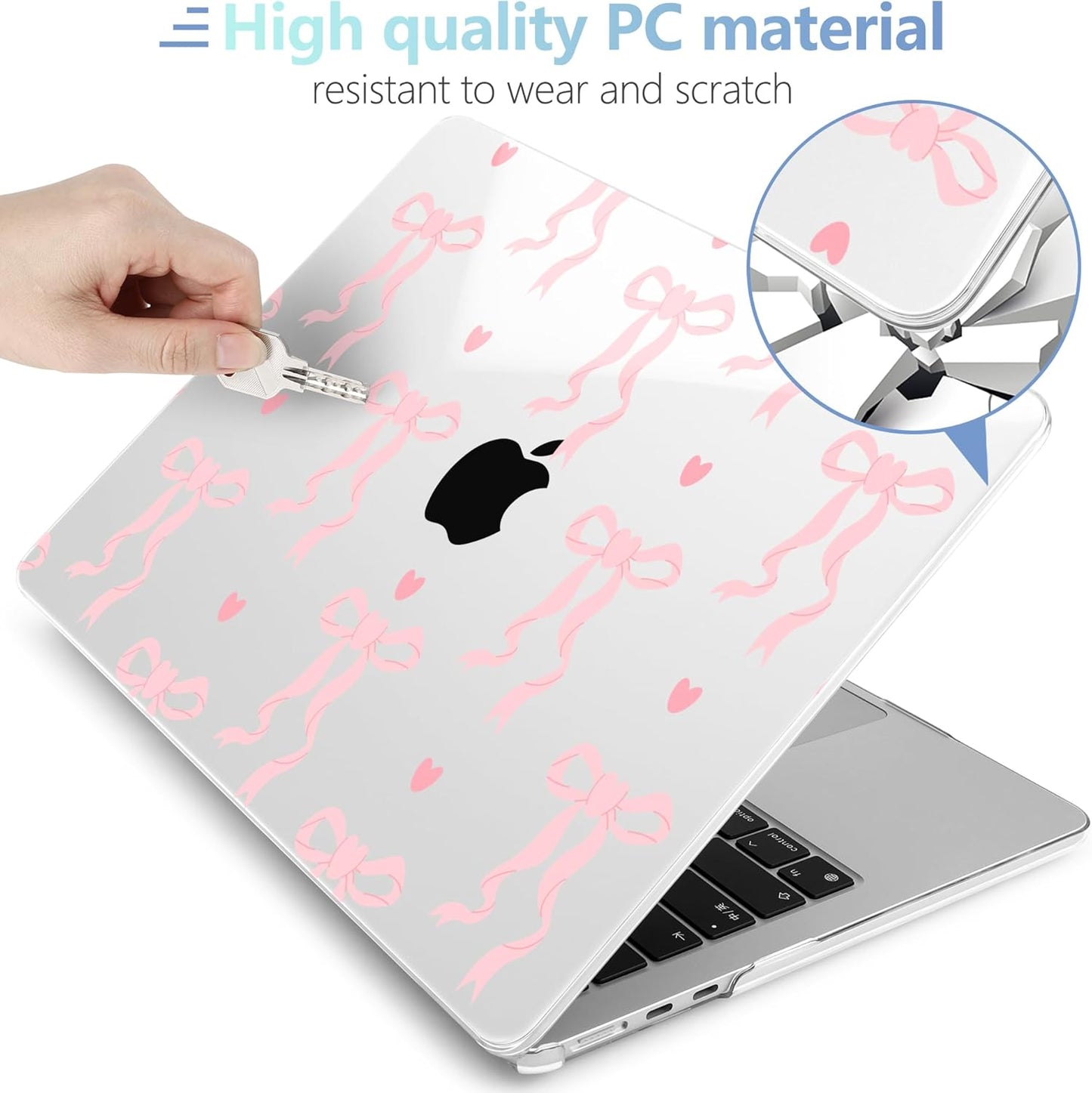 MEEgoodo Case for M4/M3/M2 MacBook Air 13.6 inch Case 2025 2024 2022, Fit Model A3240/A3113/A2681, Laptop Hard Shell with Keyboard Cover Compatible with MacBook Air 13 inch, Trendy Bow & Hearts