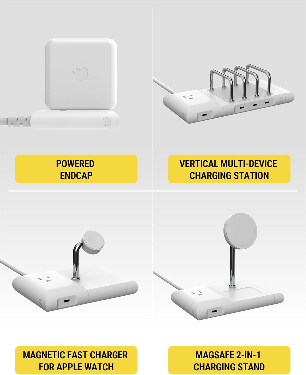 Scosche BL2PEACWT-AP BaseLynx™ 2.0 End Cap Modular System, 67W USB-C Charger Port & AC Outlet Extension Compatible with Apple iPhone, iPad, MacBook & More, Charging Station for Multiple Devices, White
