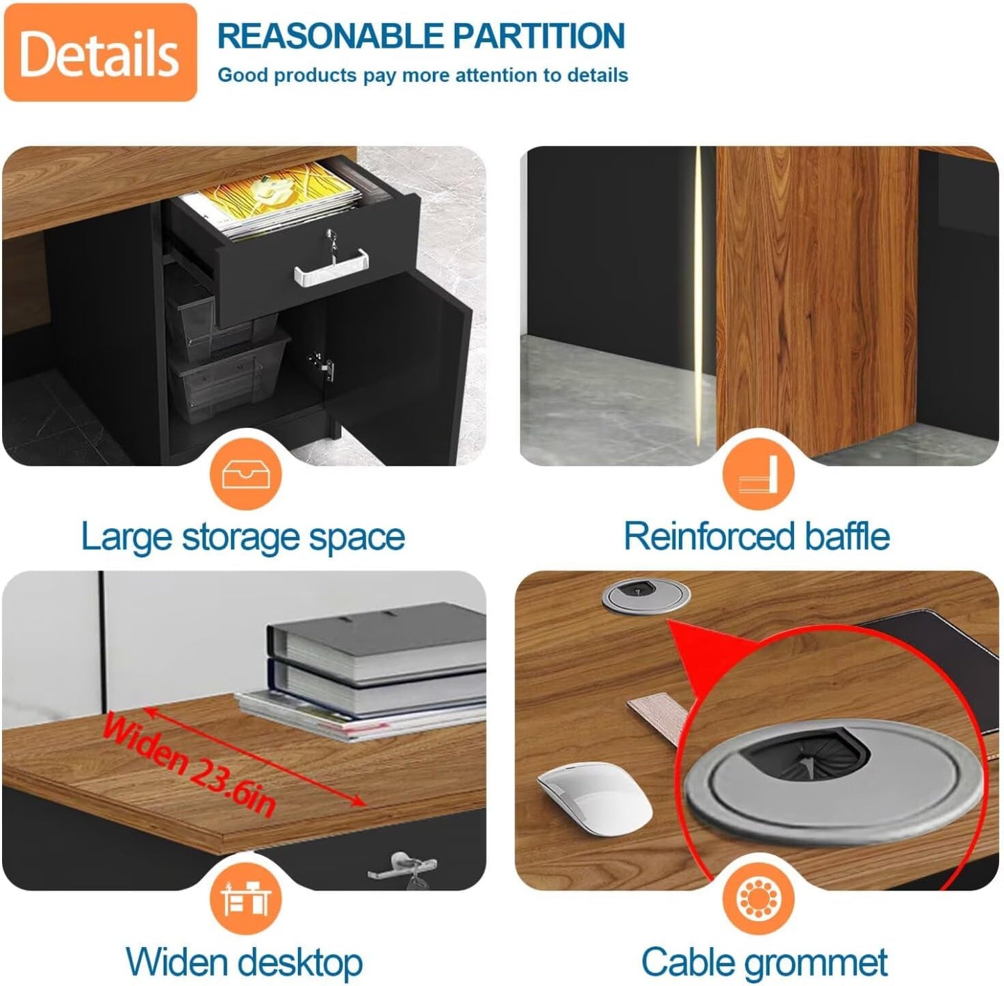Reception Desk with Counter Modern Checkout Counter with Lockable Drawer Keyboard Tray Receptionist Desk for Office Salon Reception Table G Left 63inch/160cm