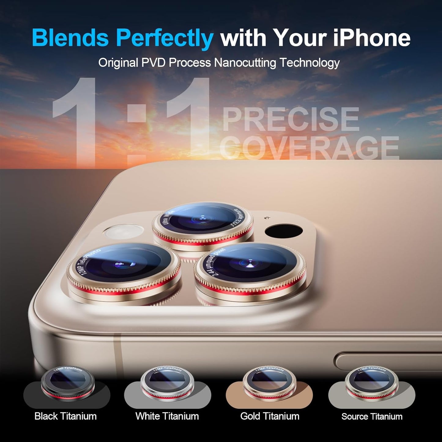 X-it 2 Pack Camera Lens Protector, Shatterproof Protection Anti-Scratch Ultra HD Camera Protector, Anti-Glare 9H Tempered Glass Lens Protector for iPhone 16 Pro Max/16 Pro, Case Friendly, Golden Red