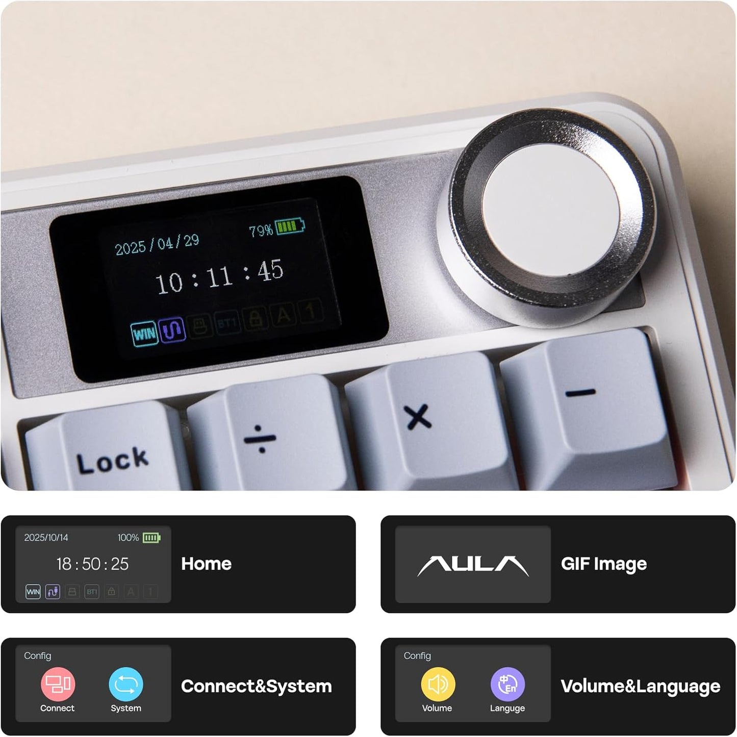 EPOMAKER X Aula F108 PRO Wireless Gaming Keyboard with Screen, 8000mAh Battery, 104 Hot-Swappable and Programmable Keys and Knob, RGB Backlight, for Mac/PC/Android (Blue&White)