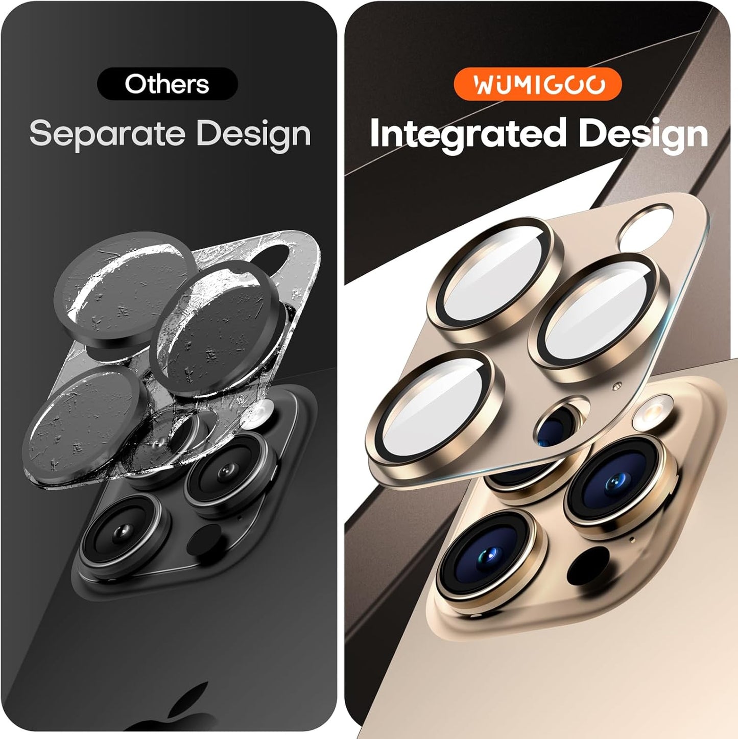 Camera Lens Protector for iPhone 16 Pro Max/16 Pro/15 Pro Max/15 Pro/14 Pro Max/14 Pro, Aluminum Alloy Sapphire Glass Camera Screen Cover, Case Friendly- Desert Titanium