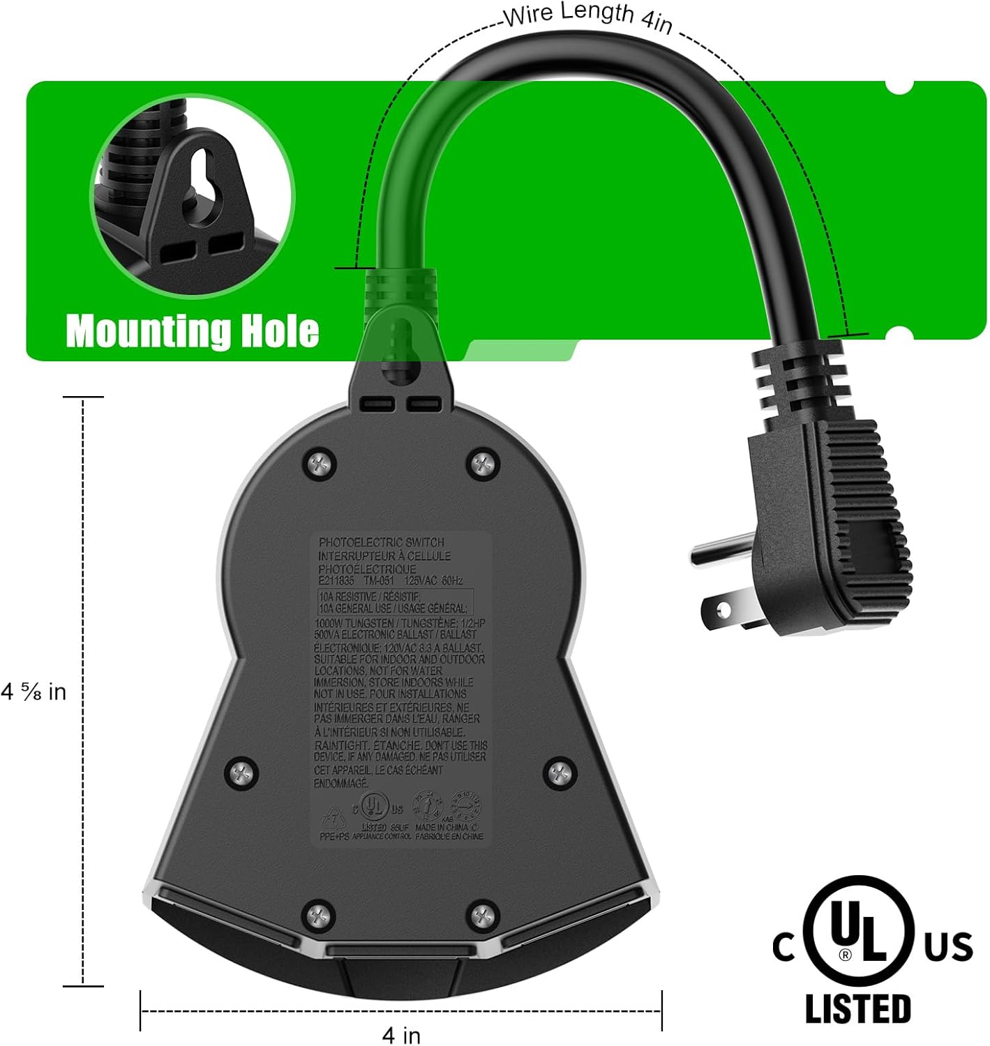 Outdoor Light Timer Waterproof, 24 Hours Plug in Timer with 2, 4, 6 or 8 Hours Countdown Mode, 3 Grounded Dusk to Dawn Electrical Outlet for Outdoor Backyard Garden Patio Lights Christmas Decorations