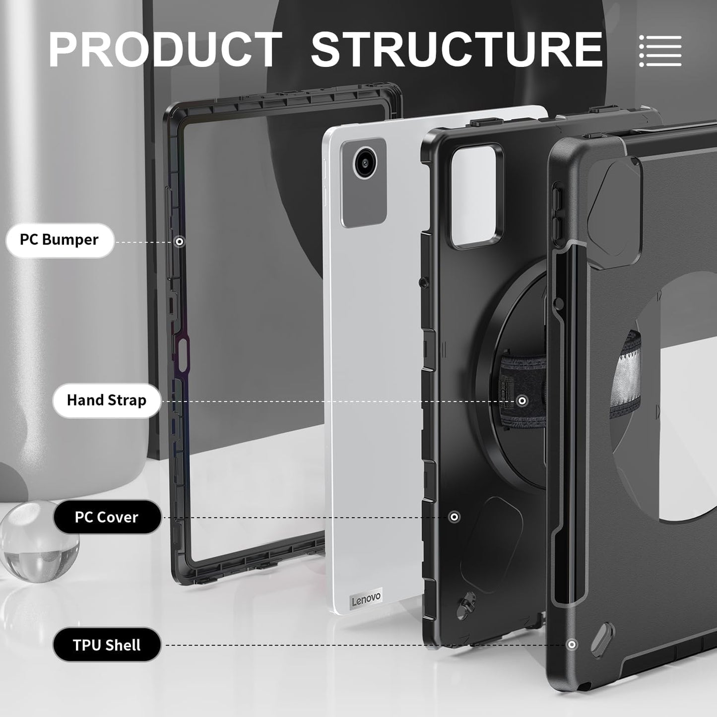 Junfire Protective Case for Lenovo Tab M11/Tab K11 LTE 11-inch 2024, Shockproof Rugged Case with 360°Rotating Kickstand/Hand Strap/Shoulder Strap/Pencil Holder for TB-330FU/330XU-Black