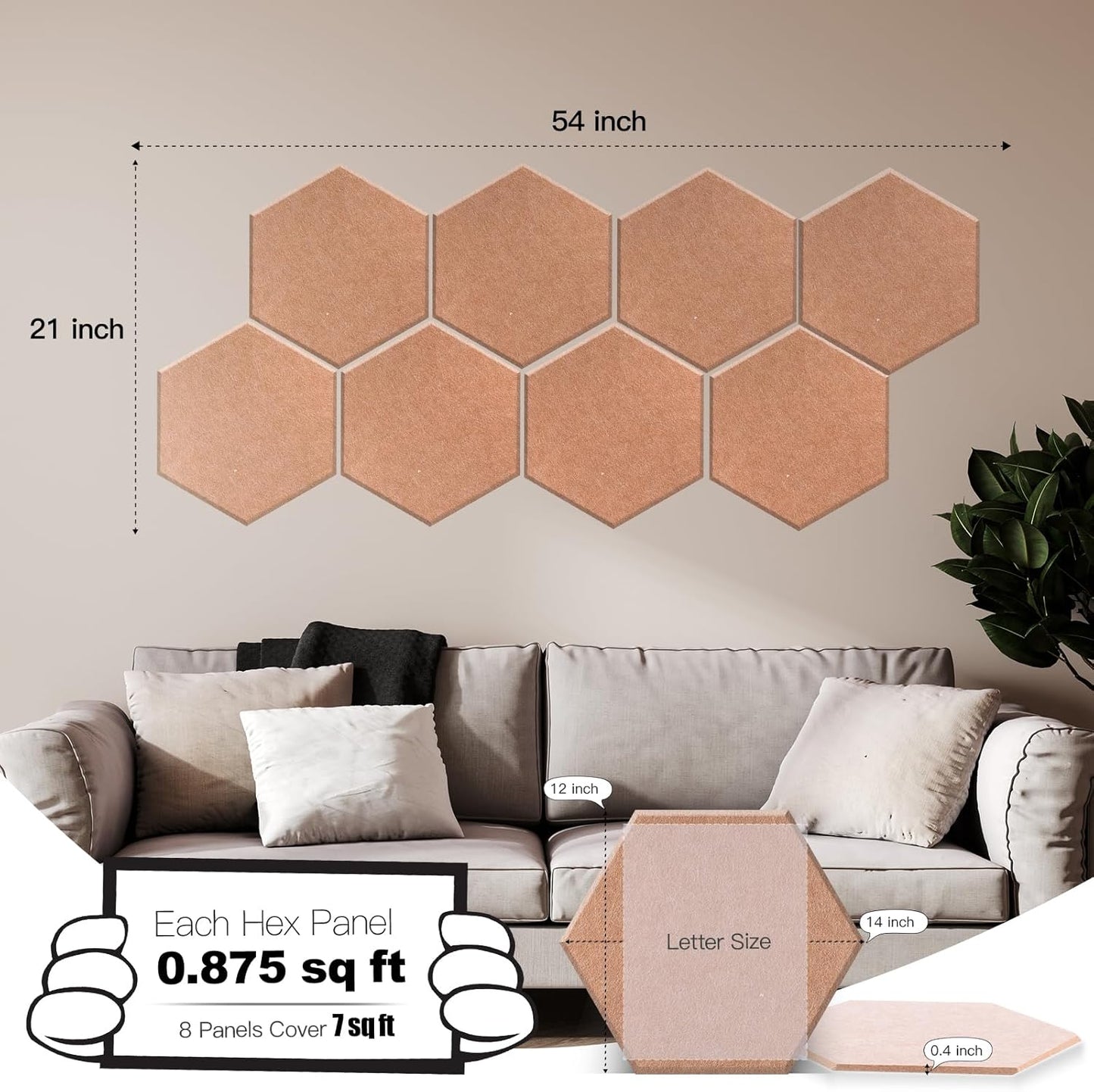 Mollywell Hexagon Acoustic Panels, High Density, Soundproofing, Decorative Noise Reduction Felt Wall Tiles for Ceilings, Home Office & Gaming Room (Deep Brown), 14x12x0.4 Inch