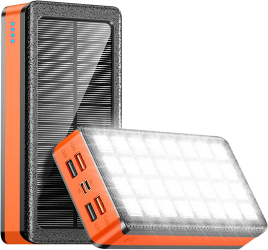 Solar Power Bank 66800mAh Portable Charger with USB-C in/Output 22.5W QC3.0 Fast Charging 5 Out Ports Battery Pack Built-in 32 Led Flashlights for Cell Phone Camping and Hilking