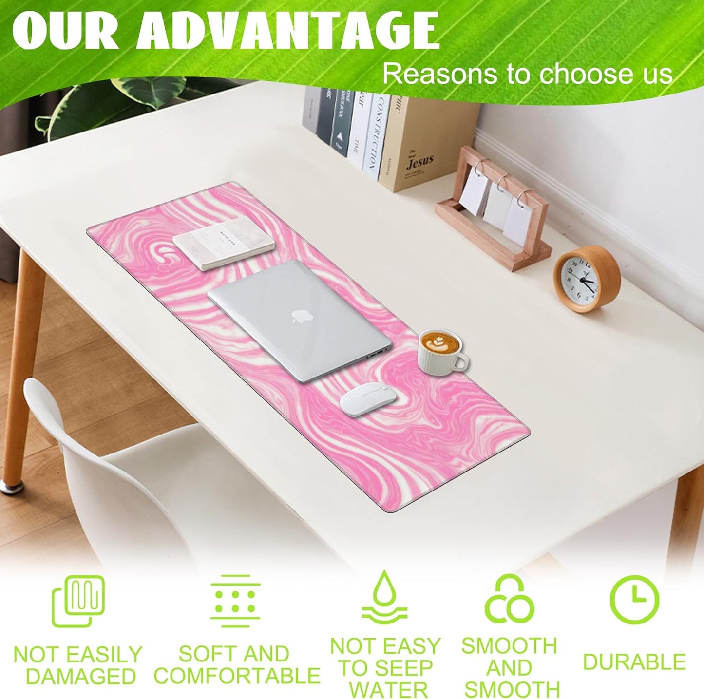 Desk Pad,Pink Marble Swirls Texture Desk Mat,Flow Liquid Waves Large Gaming Mouse Pad for Desk,Extended Big Computer Keyboard Mouse Pad with Non-Slip Base and Stitched Edge,31.5"x11.8"