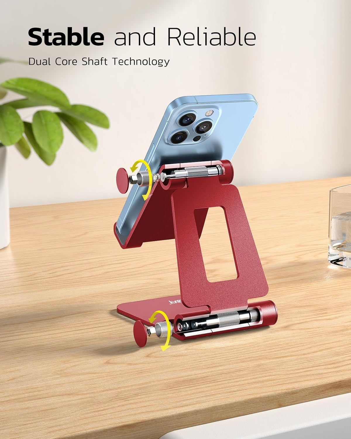 Nulaxy Dual Folding Cell Phone Stand, Fully Adjustable Foldable Desktop Phone Holder Cradle Dock Compatible with Phone 16 15 14 13 12 11 Pro Xs Xs Max Xr X 8, Nintendo Switch, All Phones - Red