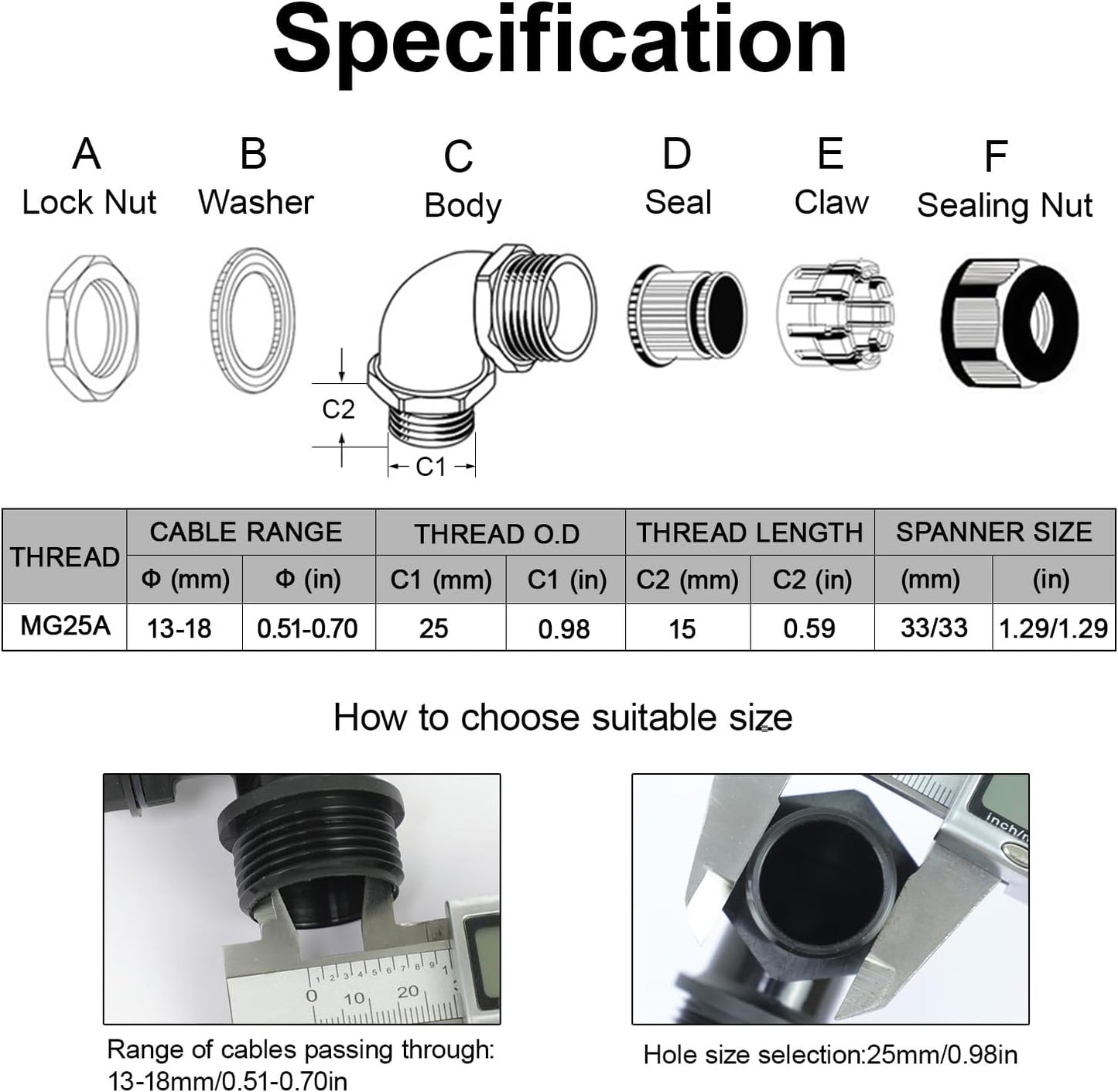 LeMotech M25 Cable Gland, 90 Degree Adjustable 13-18mm Strain Relief, Cord Connectors Nylon Joints with Gaskets, 2 Pcs, Grey