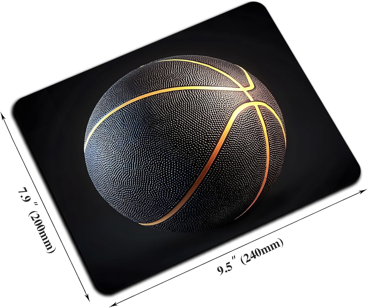 Mouse Pad, Golden Stripes Black Basketball Mouse Pads for Desk, 9.5" x 7.9" Non-Slip Rubber Base Computer Mousepad with Women, Portable Square Design for Wireless Mouse and Pad Laptop Office & Travel