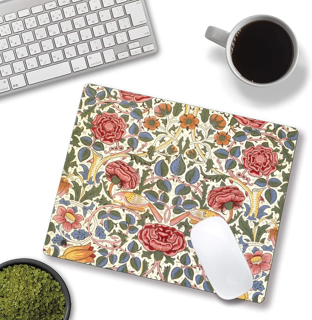 Mouse Pad, Floral Mouse Pad, Square Mouse Mat Waterproof Mousepad Non-Slip Rubber Base Mouse Pads for Office Laptop, William Morris Flowers