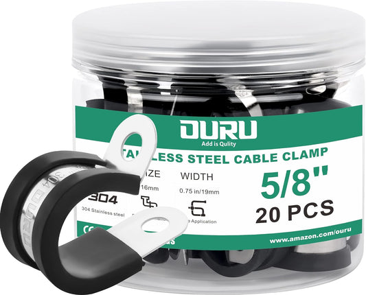 20pcs 5/8 Inch Stainless Steel Cable Clamps,Rubber Coated Cushioned Insulated Cable Clamp,Automotive Cable Wire Clamps,Pipe Clamps,Metal Clamp for Tube,Lines,Wire Cord Installation(Black,16mm)