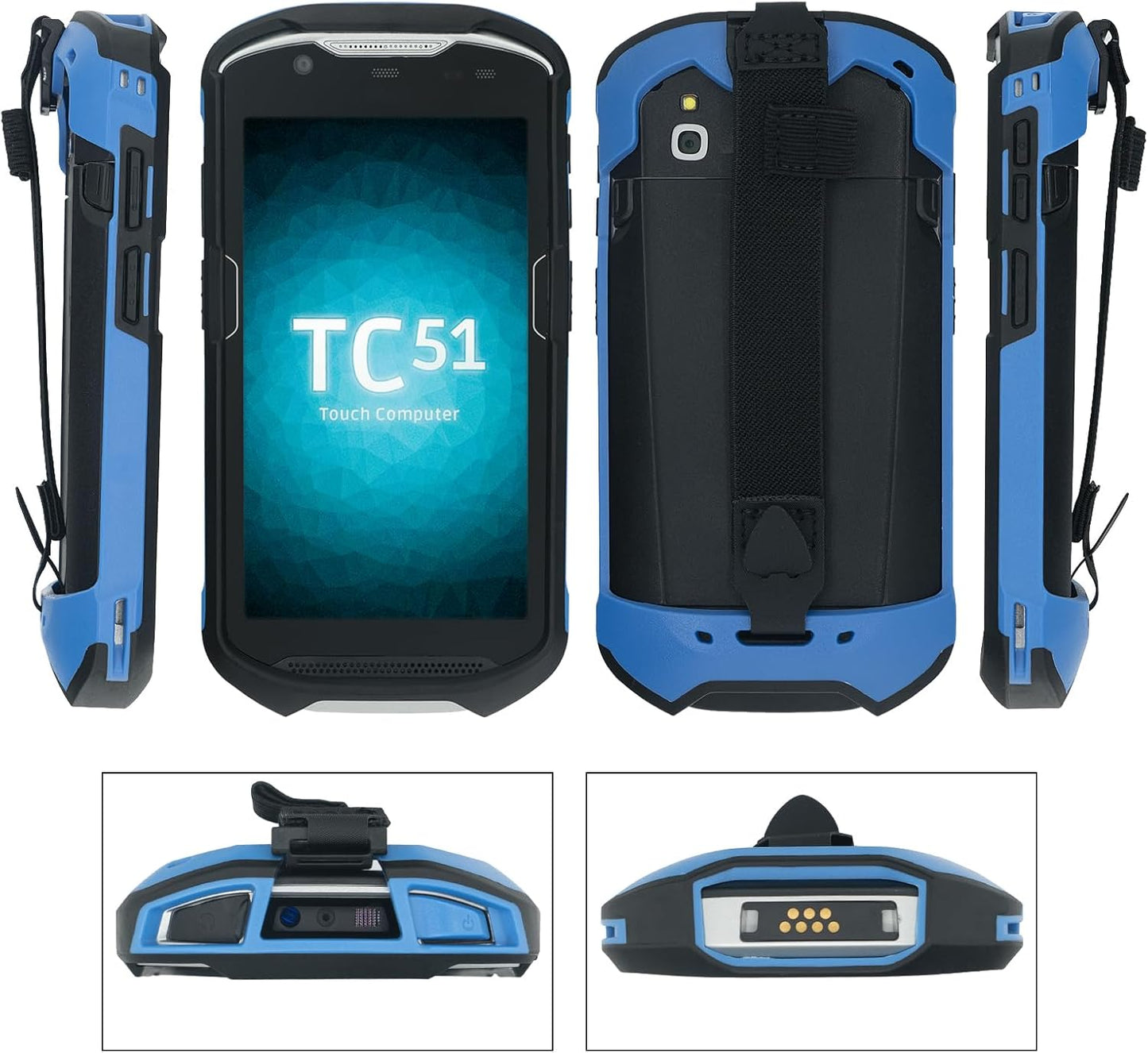 Protective Cover Bumper Case Rugged Boot with Hand Strap for Zebra TC51 TC510K TC52 TC56 TC57 (Blue)