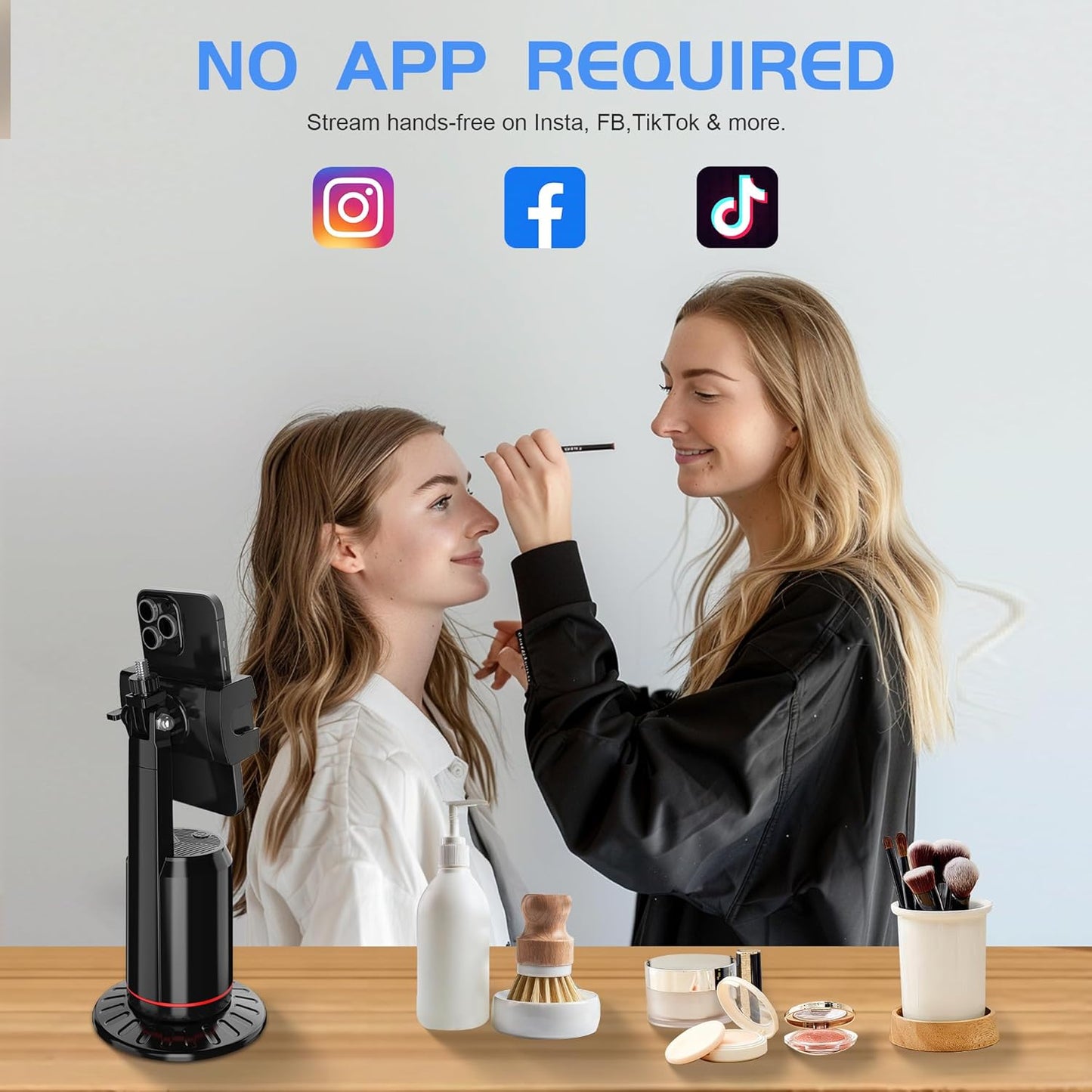 Auto Face Tracking Phone Holder for Phone, GoPro, Compact Camera, 360° Rotation Mount with Remote Compatible with Tripod, Rotating Stand for iPhone for Vlog, Streaming, Video, FaceTime, TIK Tok