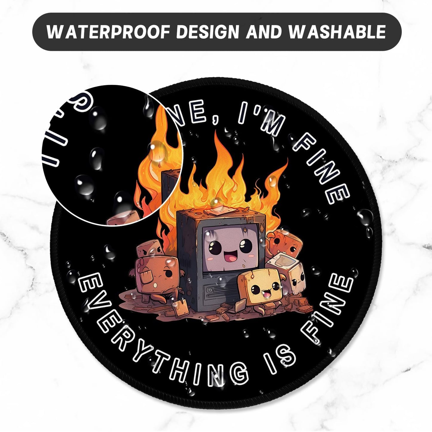 ITNRSIIET Round Mouse Pad with Stitched Edge Premium-Textured Waterproof Non-Slip Rubber Base Desktop Protection Mat Diameter 8.7 inches, Funny Burning Box