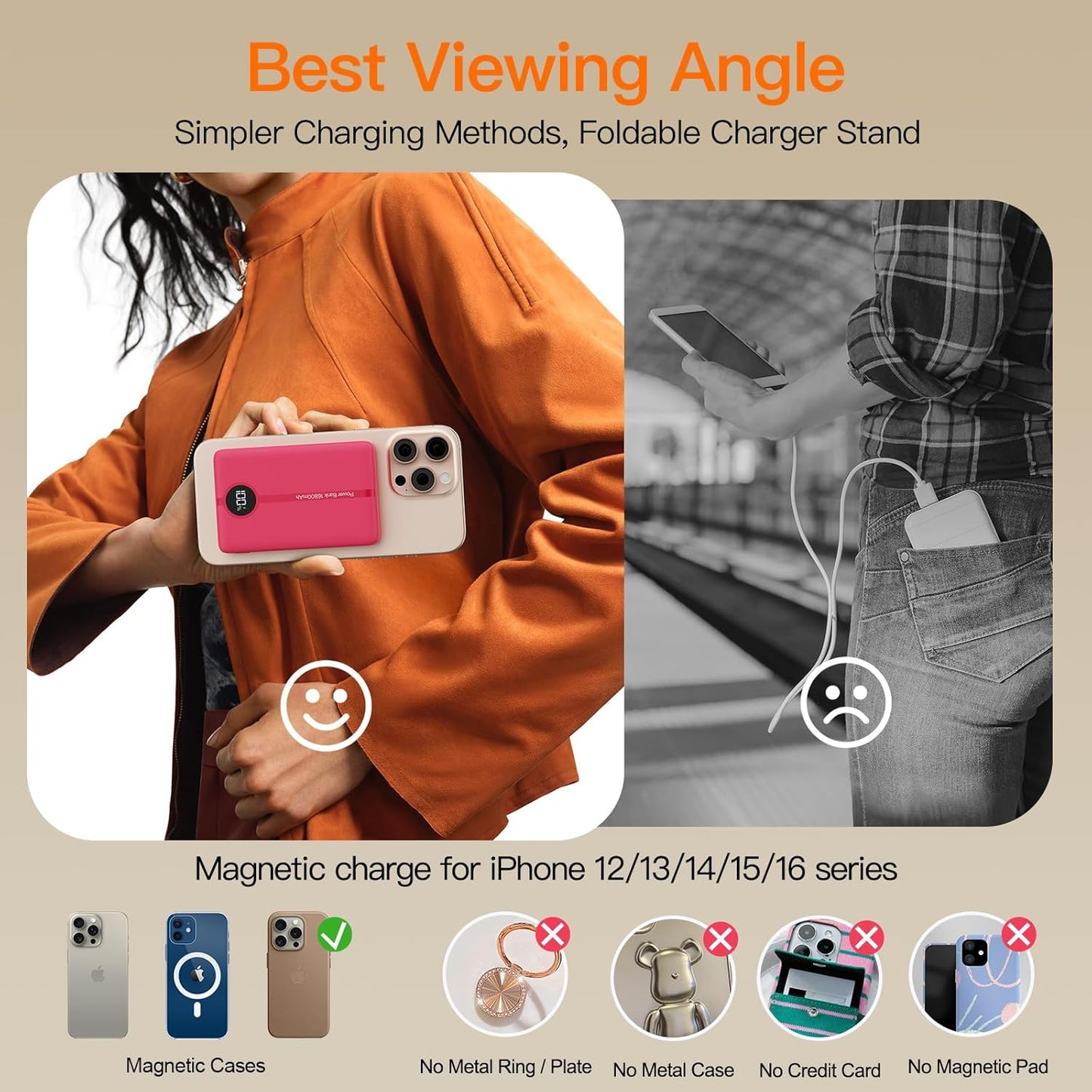 Magnetic Portable Charger, 16800mAh Wireless Power Bank, with 20W USB-C Fast Charging and LED Digital Display Magnetic Battery Pack, Compatible with iPhone 16/15/14/13/12 Full Series (2025)