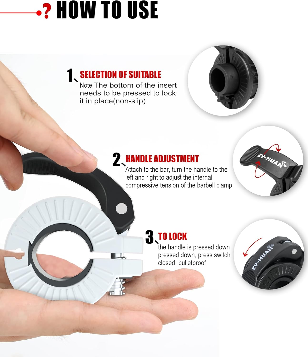 Pro Barbell Clips 1 inch Barbell Clamps 0.9-1.18inch Quick Release Weight Clips for Bars Multi-Size Adjustable Olympic Barbell Clamps