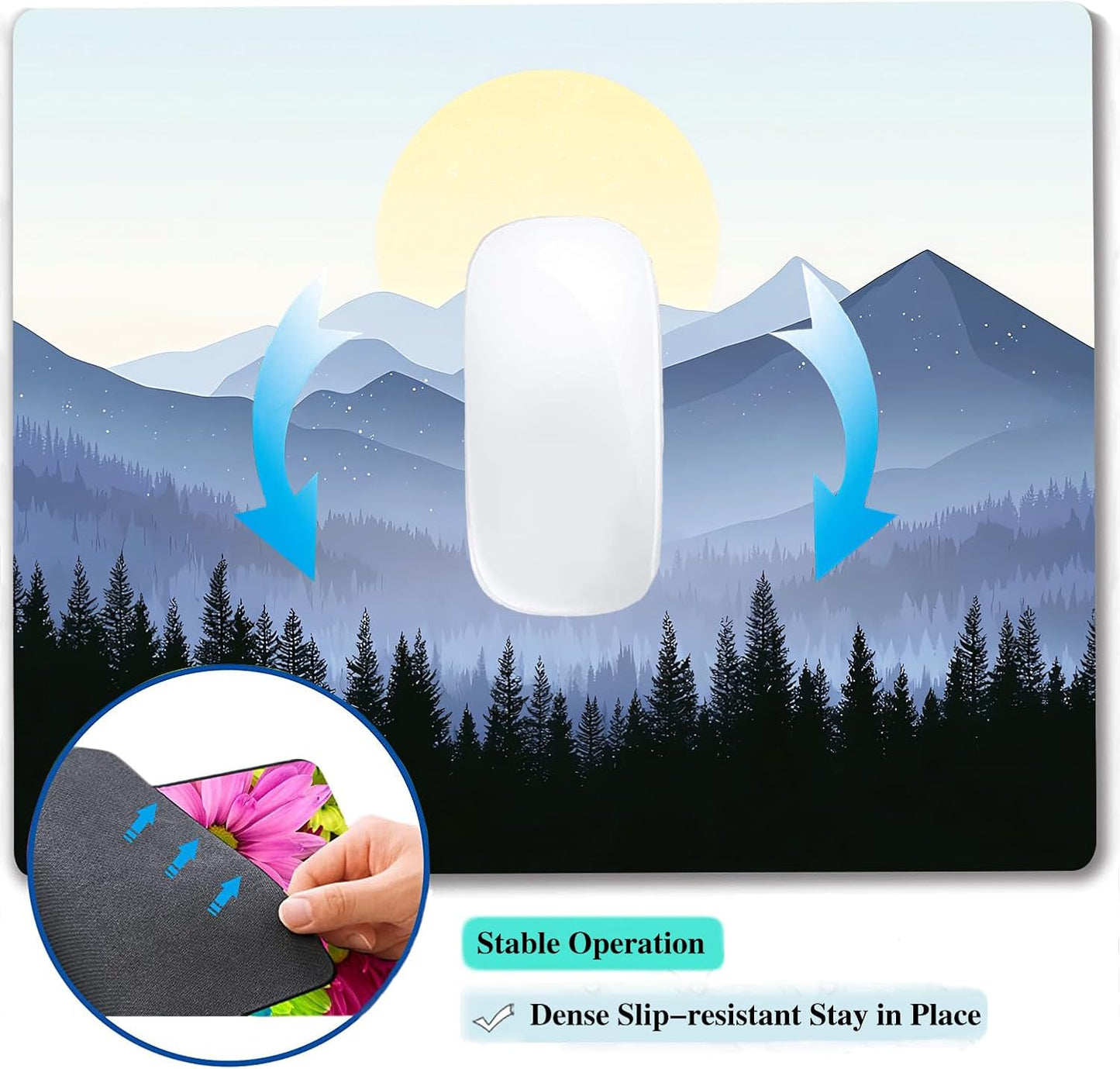 Misty Forest Moon Mountain Custom Mouse Pad with Non-Slip Rubber, Small Square Design for Wireless Laptop & Computer Mouse Pads for Desk, 9.5 x 7.9 inch Smooth Surface for Gaming & Office