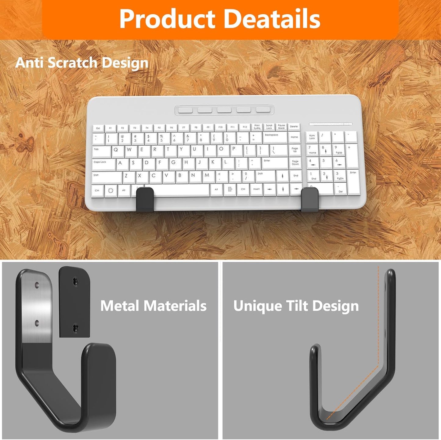4 PCS Keyboard Wall Mount Storage,Keyboard Wall Holder,Keyboard Wall Rack, Metal Keyboard Wall Hanger with Adhesive & Screw in,for Gaming Mechanical Keyboards, for Devices Thickness < 3cm