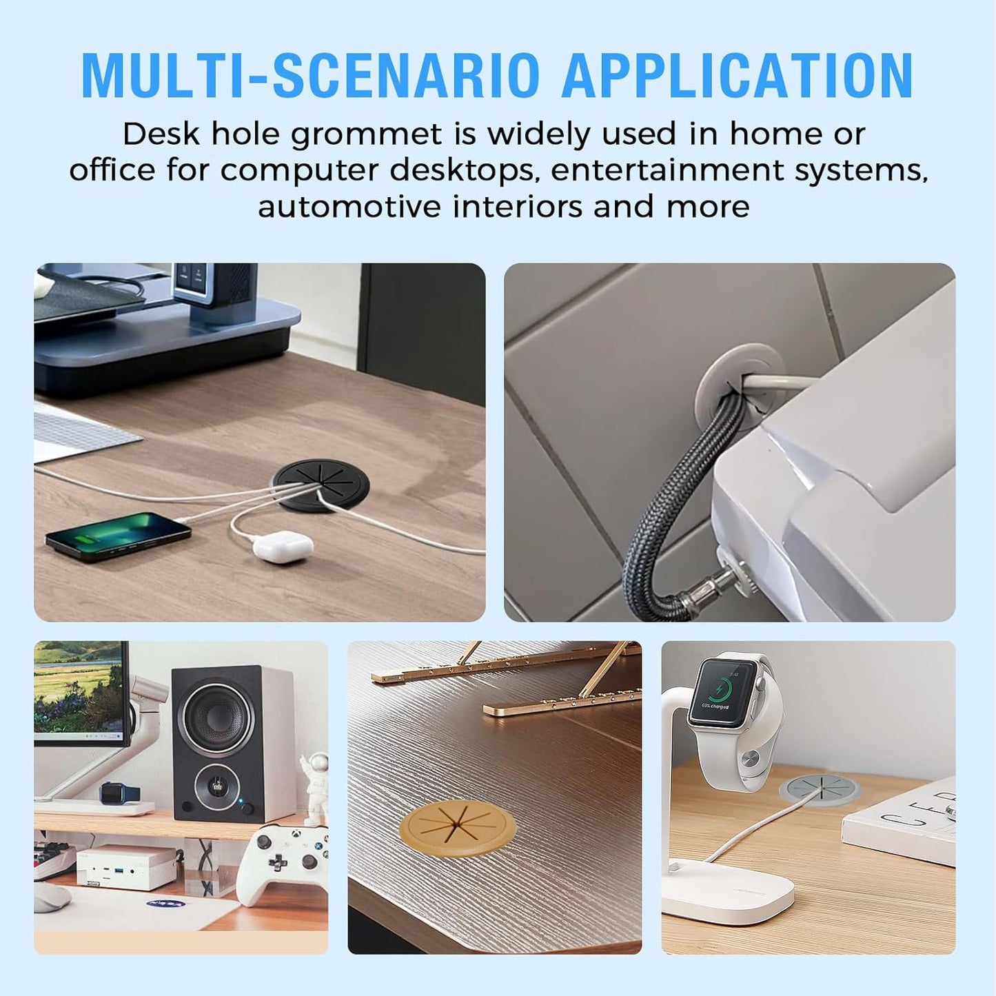 Desk Grommet 2-3/8" (60 mm), Desk Hole Cover for Cables Brown, Cable Grommet ABS Plastic, Desk Hole Grommet for Office and Home Table Cable, Detachable & Flexible Cable Cord Organizer-2 Pcs