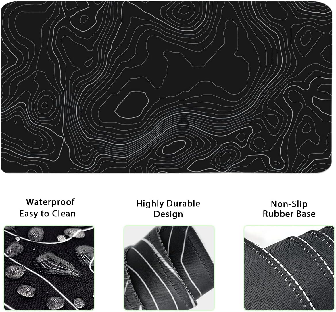 Topographic Mouse Pad Set, Extended Mouse Pad+Keyboard Wrist Rest, Memory Foam Ergonomic Easy Typing, 4Pcs (35.4×15.7 in) Desk Pad Set for Home Office Study Game-Topographic Contour