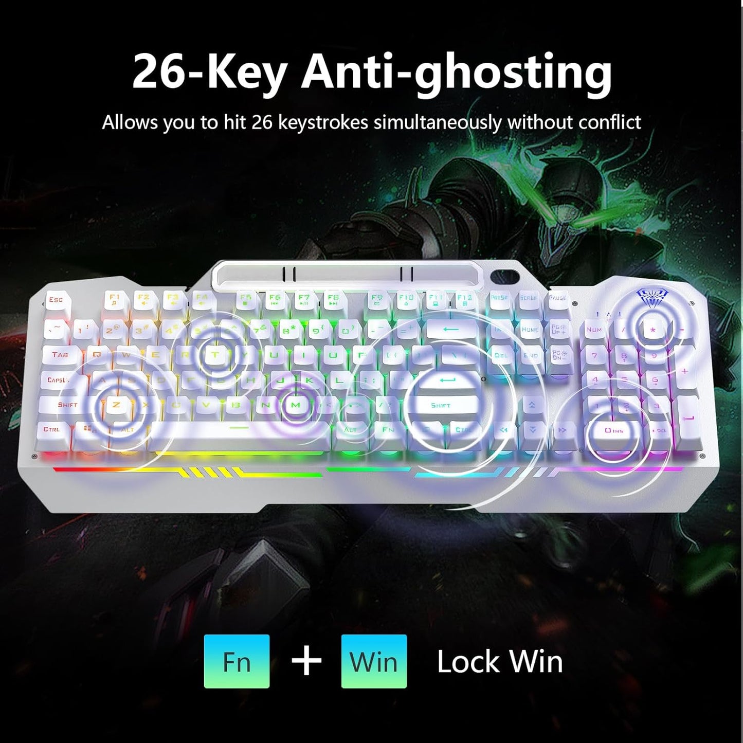 AULA Gaming Keyboard, T102 104 Keys Keyboard and Mouse Combo, USB Wired Computer Keyboards Mechanical Feel Full Size, RGB Backlit for PC/Laptop Gaming or Working/Office (White)