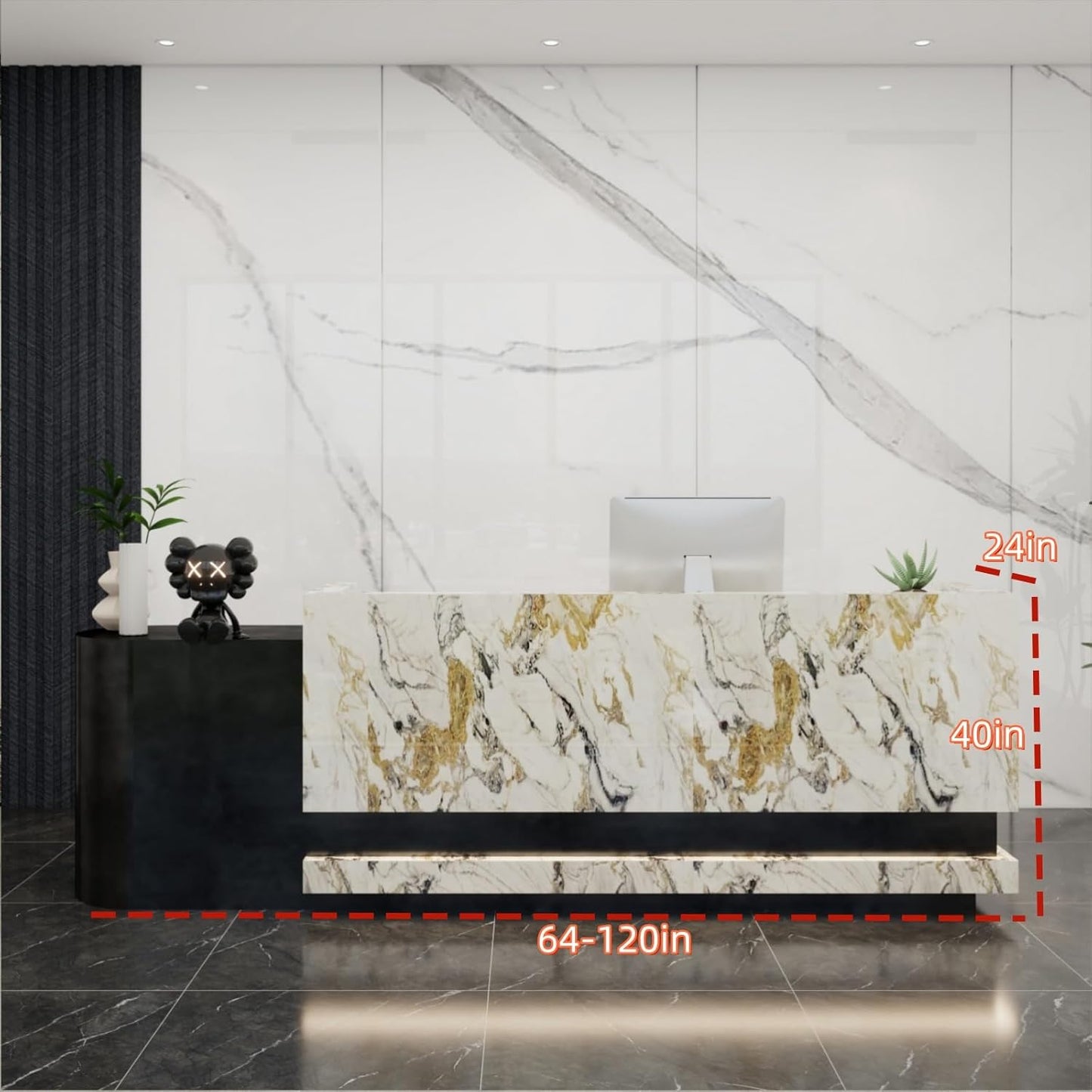 Front Desk Reception Counter - Lockable Storage & Keyboard Tray | Reception Desk with Counter, Customizable Large Counter Table (Black+White, 104'')