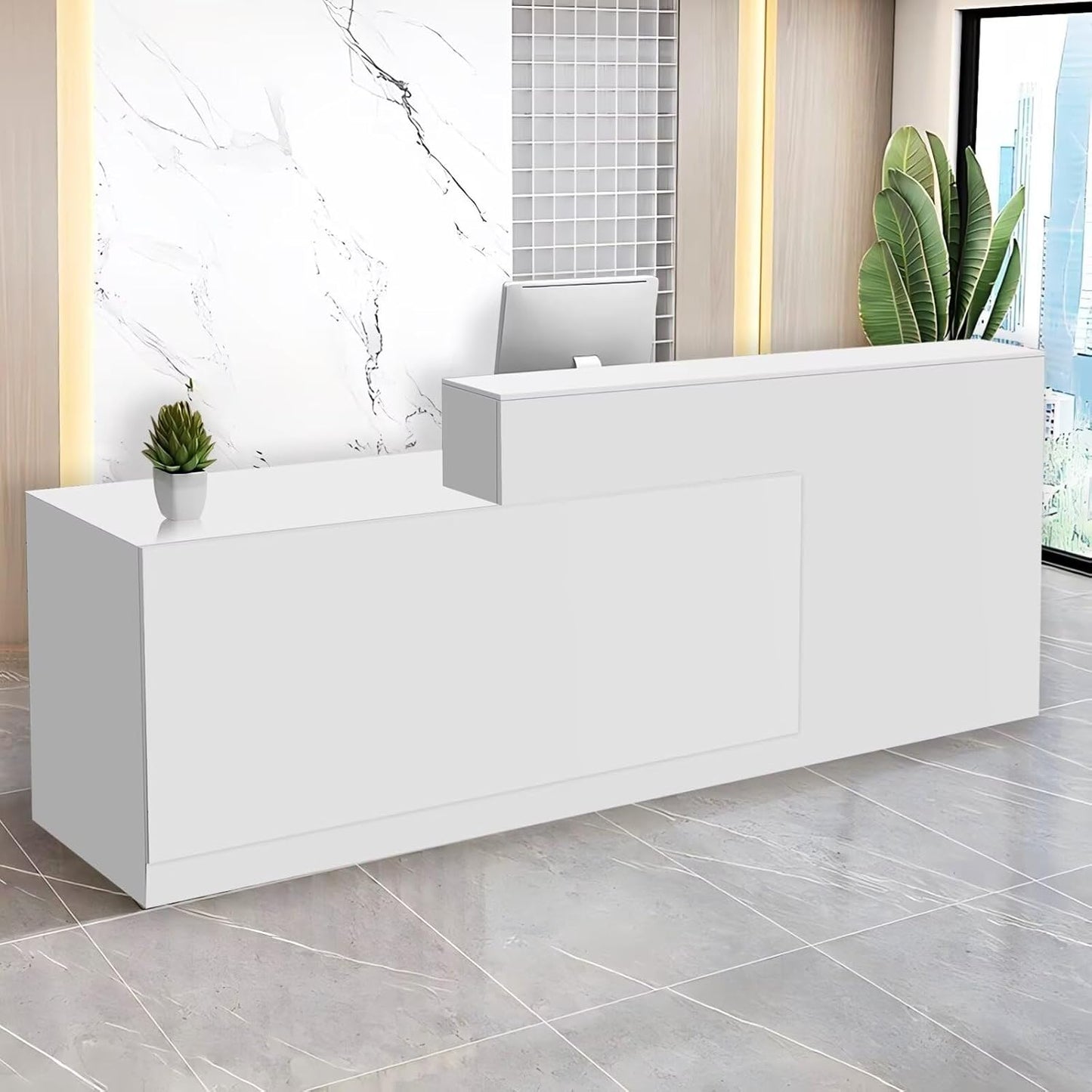 Reception Desk with Counter Modern Checkout Counter with Lockable Drawer Keyboard Tray Receptionist Desk for Office Salon Reception Table O Left 63inch/160cm