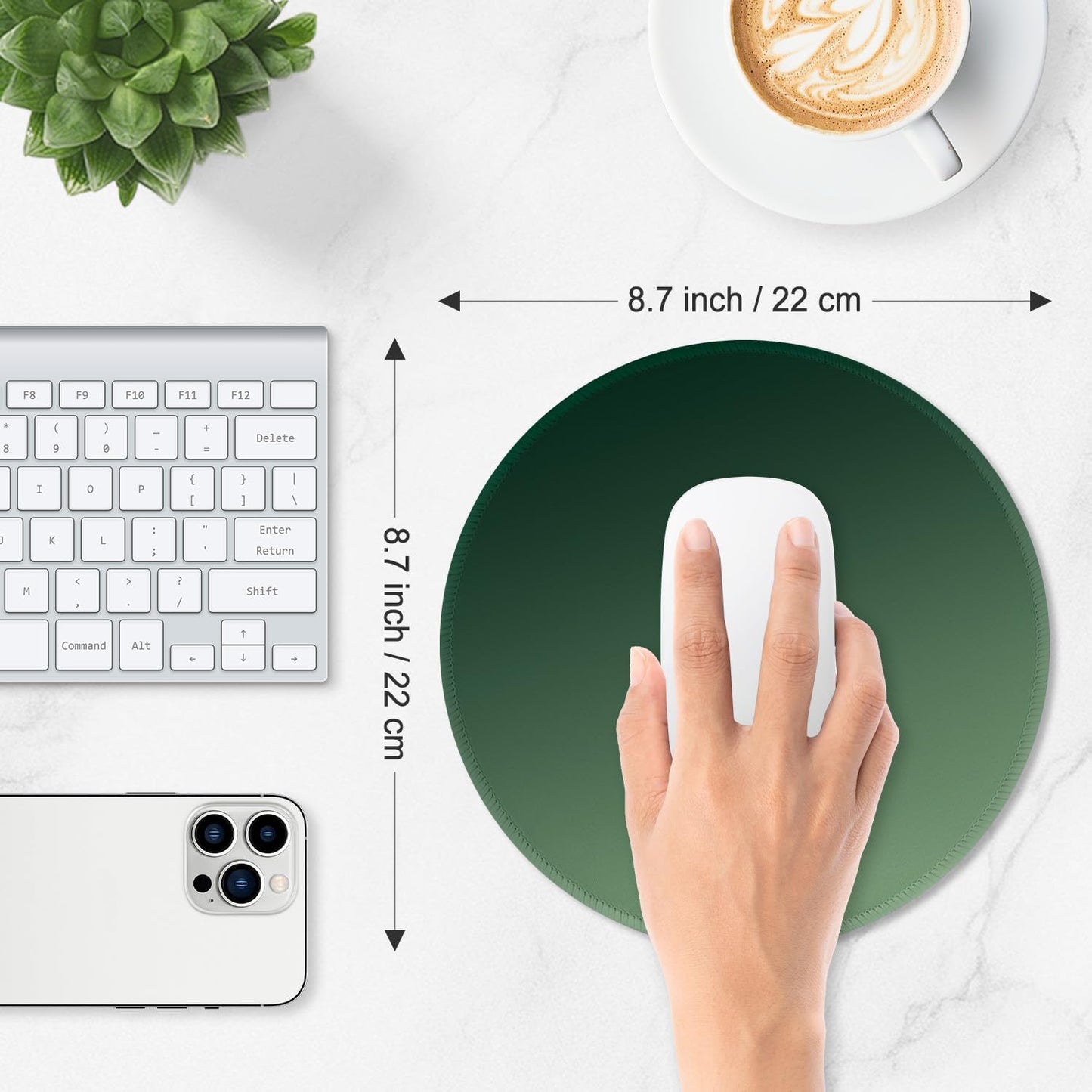 ITNRSIIET Mouse Pad Non-Slip Rubber Base Smooth Surface Stitched Edges Waterproof Durable Compatible with All Mice for Office & Gaming, Desk Accessory, Diameter 8.7 inch, Forest Gradient