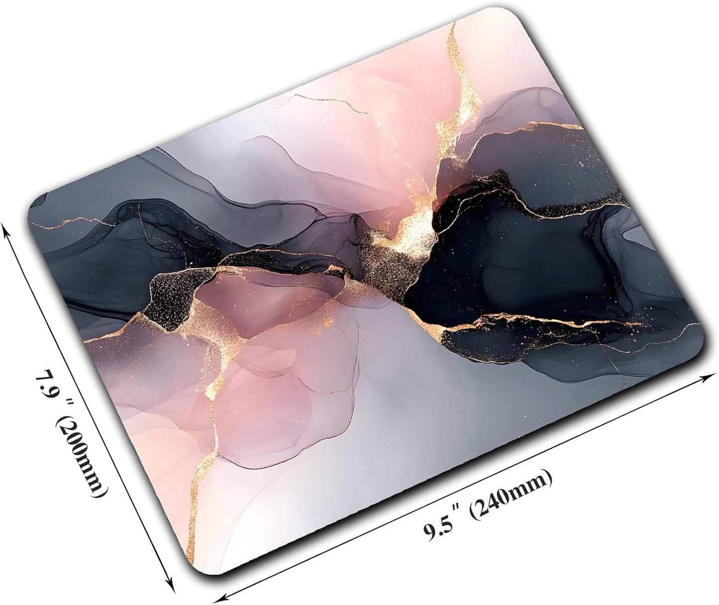 Black Rose Gold Marble Custom Mouse Pad with Non-Slip Rubber, Small Square Design for Wireless Laptop & Computer Mouse Pads for Desk, 9.5 x 7.9 inch Smooth Surface for Gaming & Office