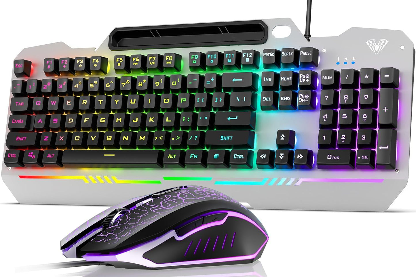 AULA Keyboard, T102 104 Keys Gaming Keyboard and Mouse Combo with RGB Backlit Number Pad, All-Metal Panel Waterproof Light Up PC Keyboard, USB Wired Computer Keyboards Gaming for MAC Xbox PC Gamer
