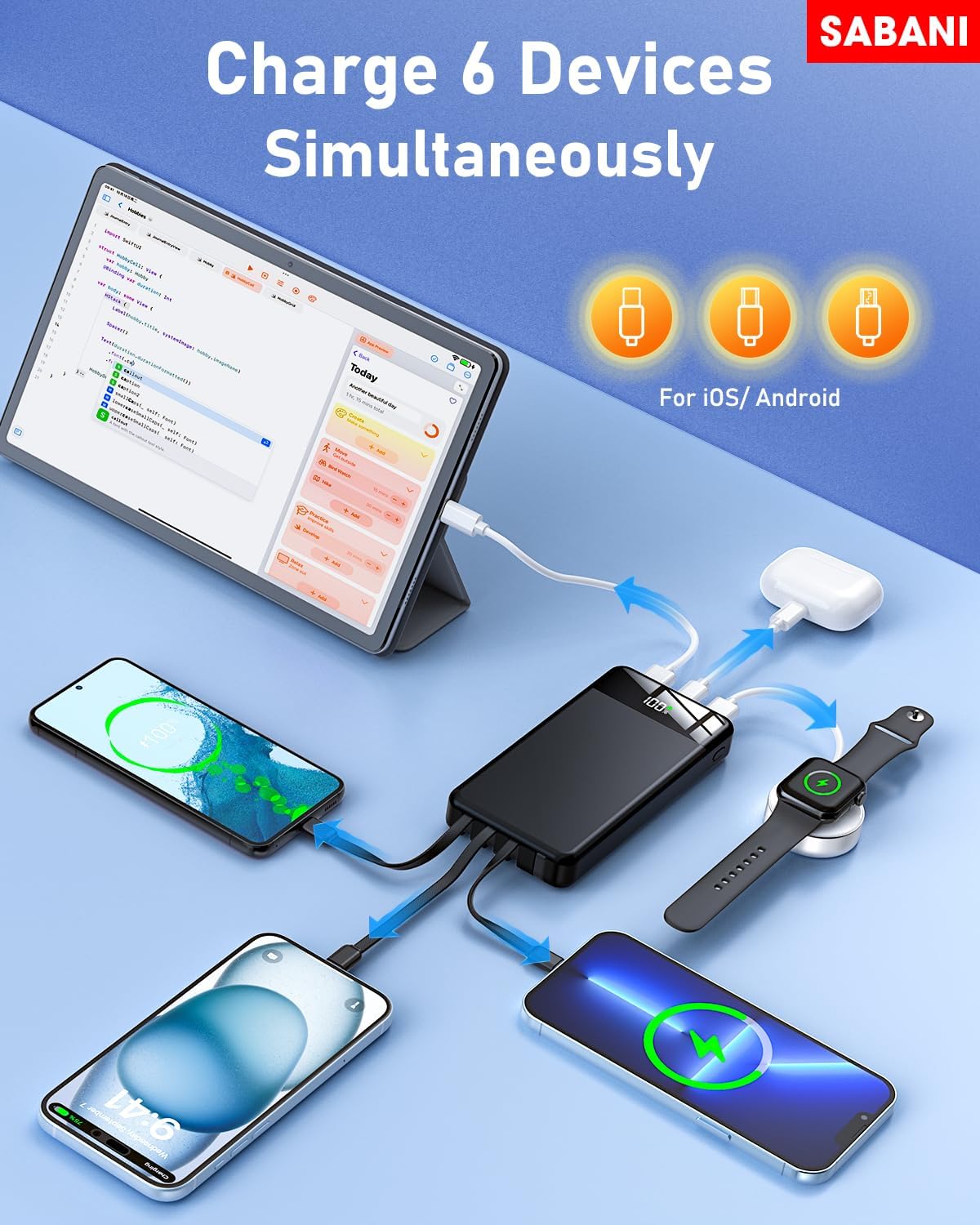 Portable Charger 35000mAh Power Bank - Powerbank with 4 Built in Cables, 22.5W Fast Charging Travel Camping Essential Battery Pack Compatible with iPhone 16 15 14 13 Samsung Google etc, 1 Pack