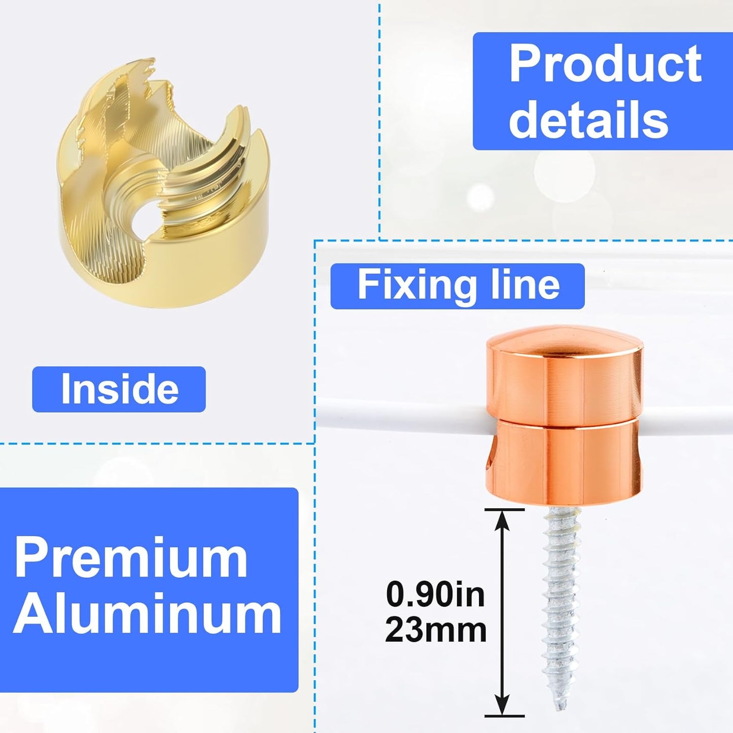 3 Sets Charger Holders for Cords, Adjustable Cable Anchor Holders, Adhesive Metal Cord Clips, Cable Management Wire Organizers for Desk, Office, Nightstand - Gold, Red Bronze, Rose Gold