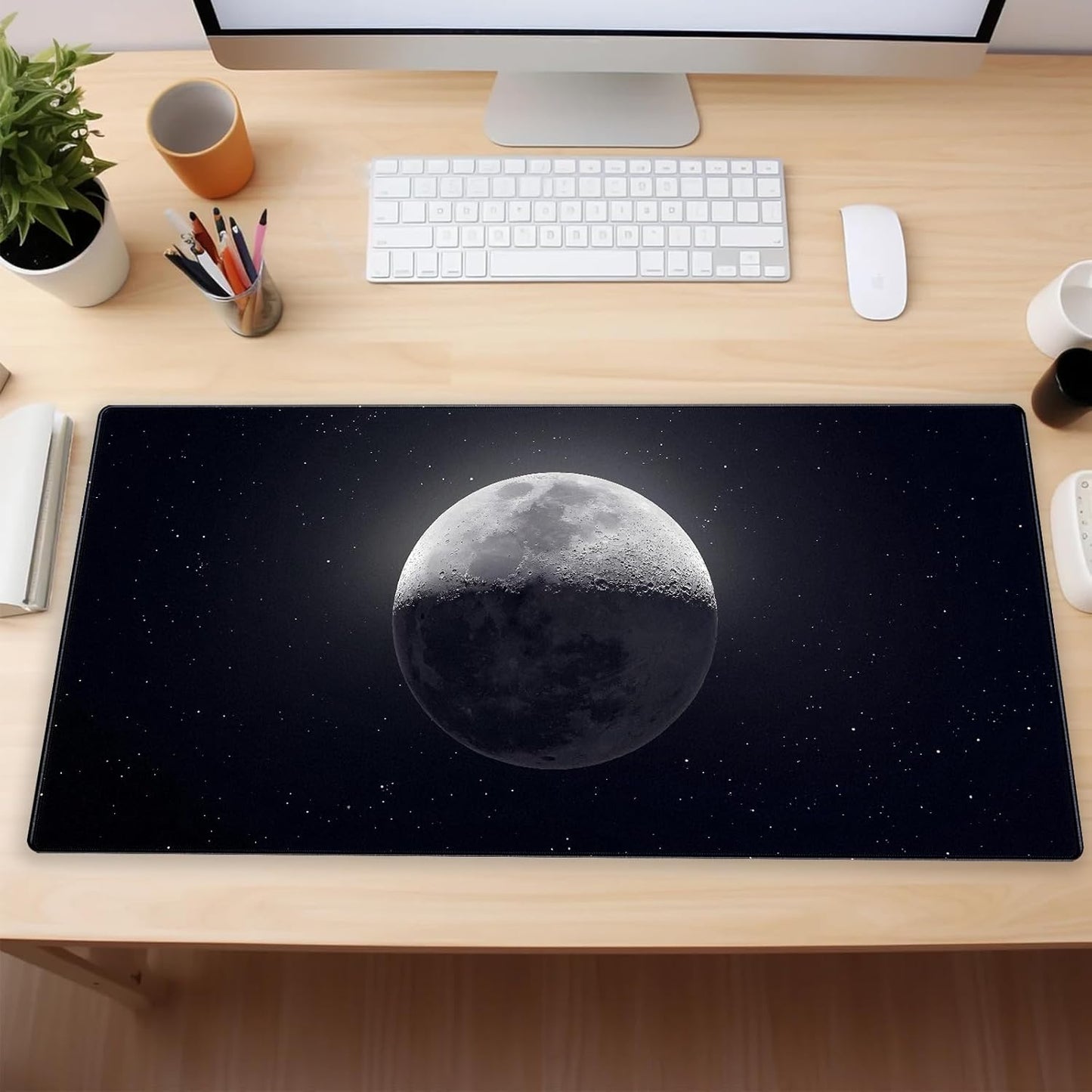 Moon Mouse Pad Sci-fi Galaxy Desk Mat Extended XL Large Gaming Mousepad Dark Computer Pad with Stitched Edges 31.5 x 15.7 inch Keyboard and Mouse pad Office Desk Decoration Pad
