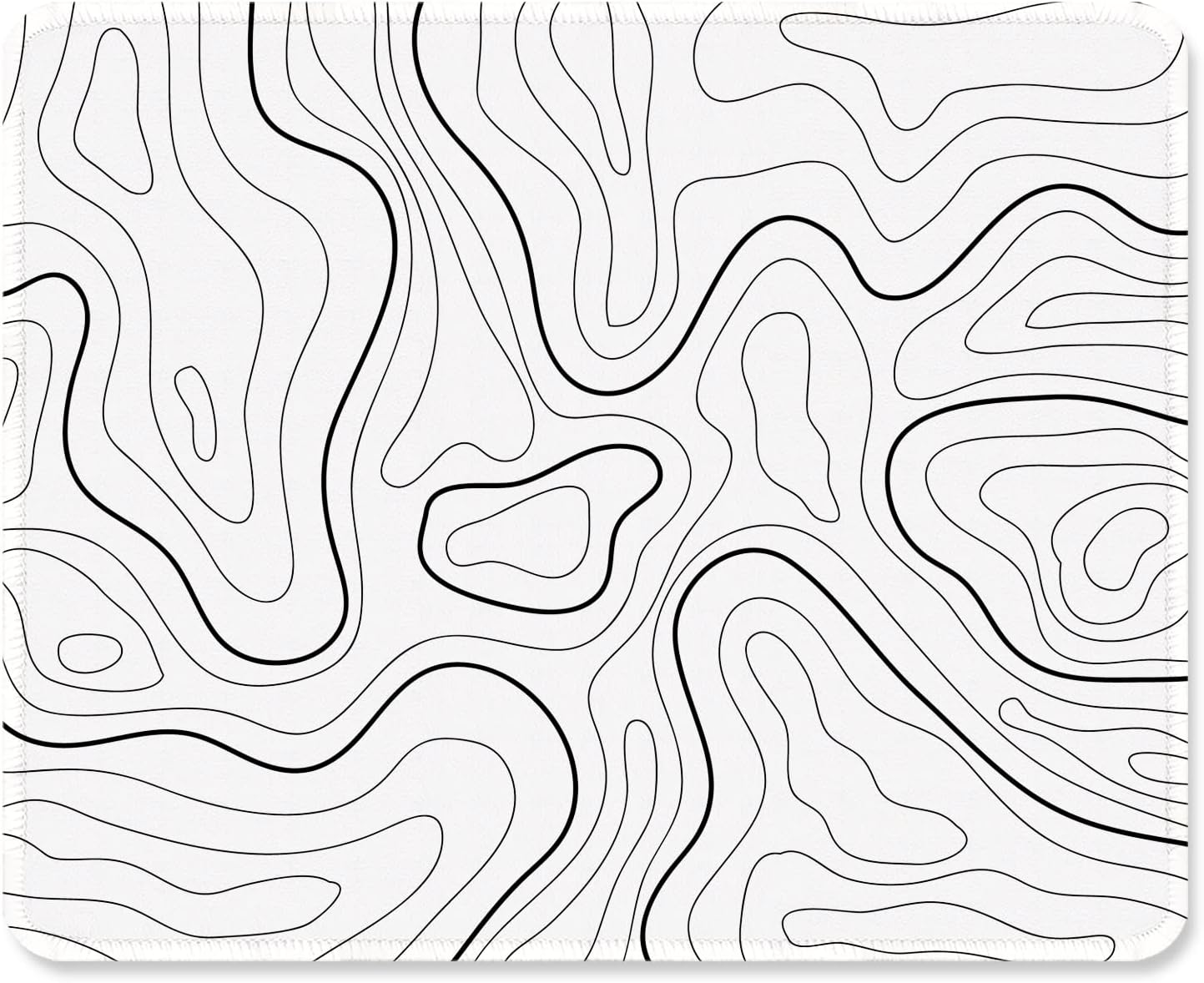 ITNRSIIET Mouse Pad with Stitched Edge Premium Textured Smooth Precise Operation Waterproof Washable Non-Slip Rubber Base Desktop Protection Mat, 10.2×8.3×0.12 inches, Topographic Contour White