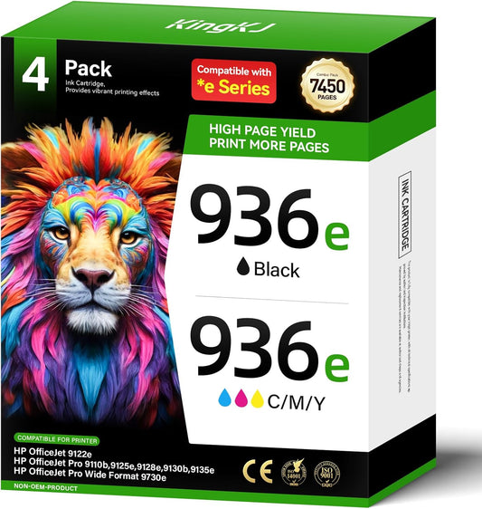936e 936XL High Yield Ink Cartridges with Chip 4-Pack Set Replacement for HP 936 936e Ink Works with HP OfficeJet Pro 9125e 9135e 9110b 9128e 9130b 9122e 9120e 9730e Printers Black Cyan Magenta Yellow