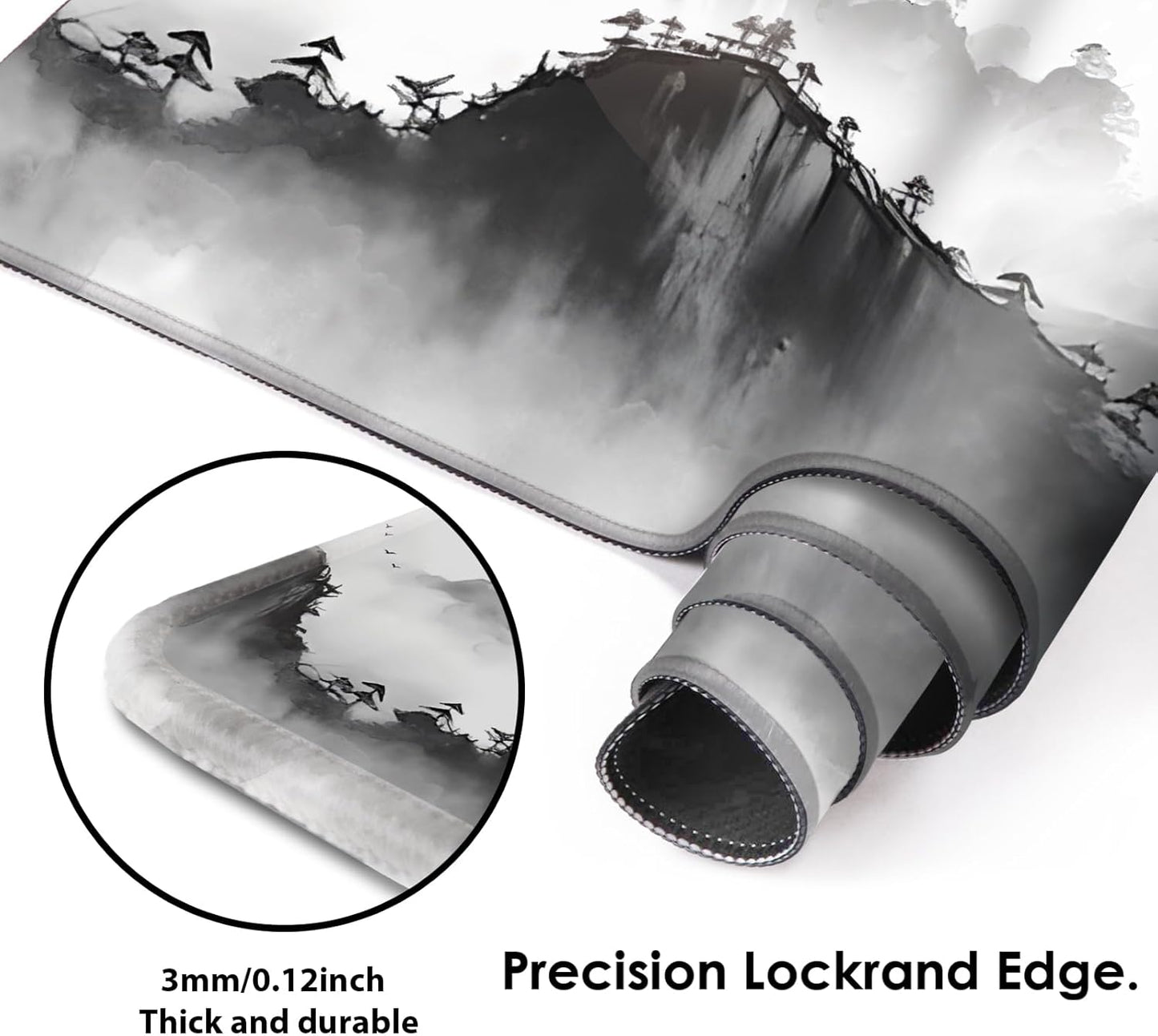 Galdas Gaming Mouse Pad XXL XL Large Long Extended Big Mousepad Non-Slip Rubber Keyboard Mouse Pad with Stitched Edges for Laptop Home Office (31.5x11.8x0.08 Inch) … (Black Ink)