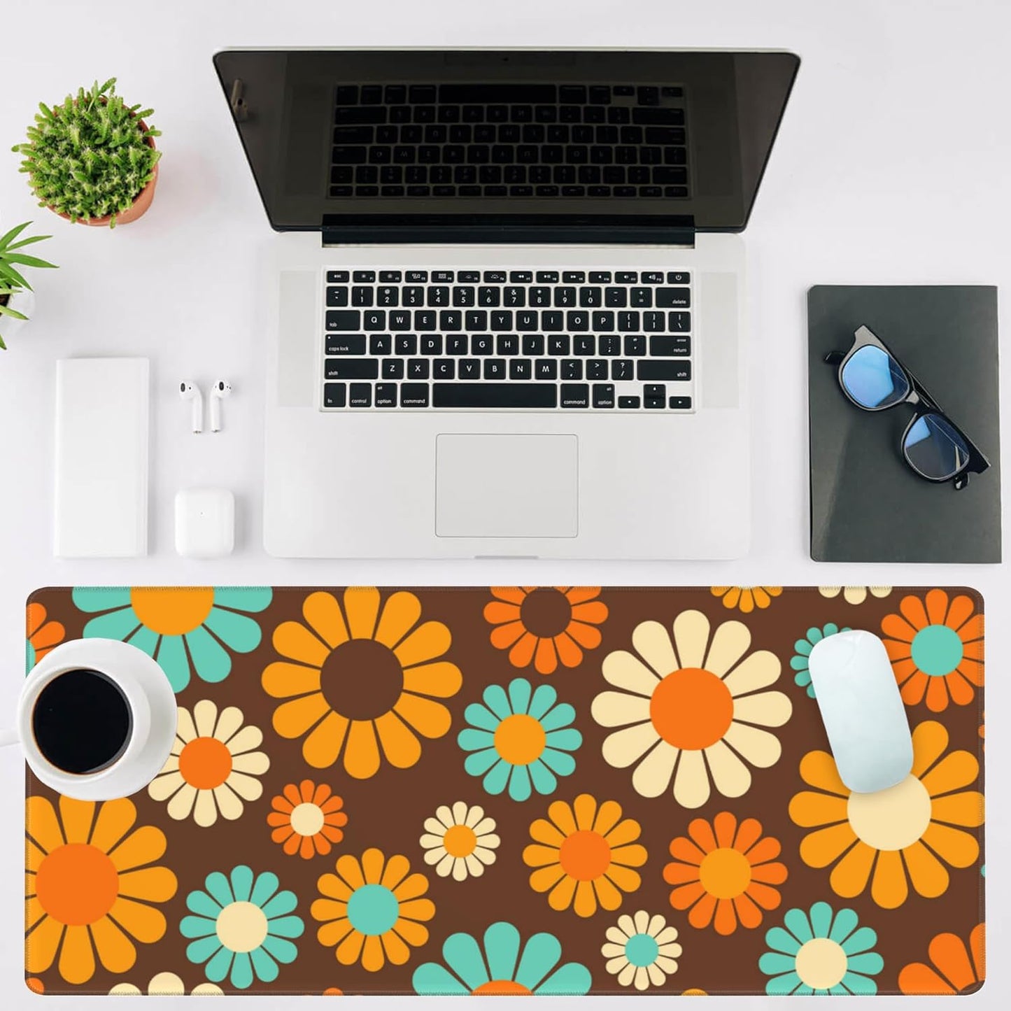 Mouse Pad Large Retro Flower Non-Slip Game Desk Mat with Stitched Edge Laptop Keyboard Desk Pad for Work Home Gaming (35.4 x 15.7 Inches)