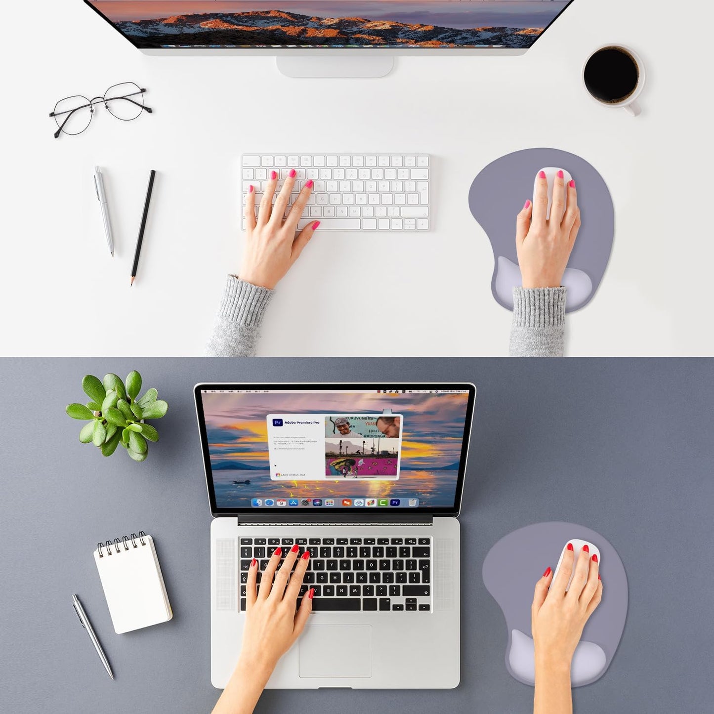 ITNRSIIET Ergonomic Mouse Pad, Cushioned Gel Wrist Rest, Non-Slip Base, Smooth Surface, Compatible with All Mice for Office & Gaming, Desk Accessory, 9.5 x 8.2 inch, Mist Gray