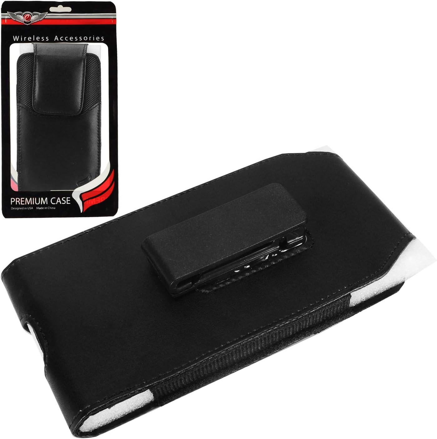 Leather Cellphone Holster for iPhone 11 Pro Max, XS Max, 8/7 Plus, Vision Plus, Nokia C210, Galaxy A53, S23+, TCL 30Z - Vertical Case Waist Carrying Pouch with Belt Clip/Loops, Black