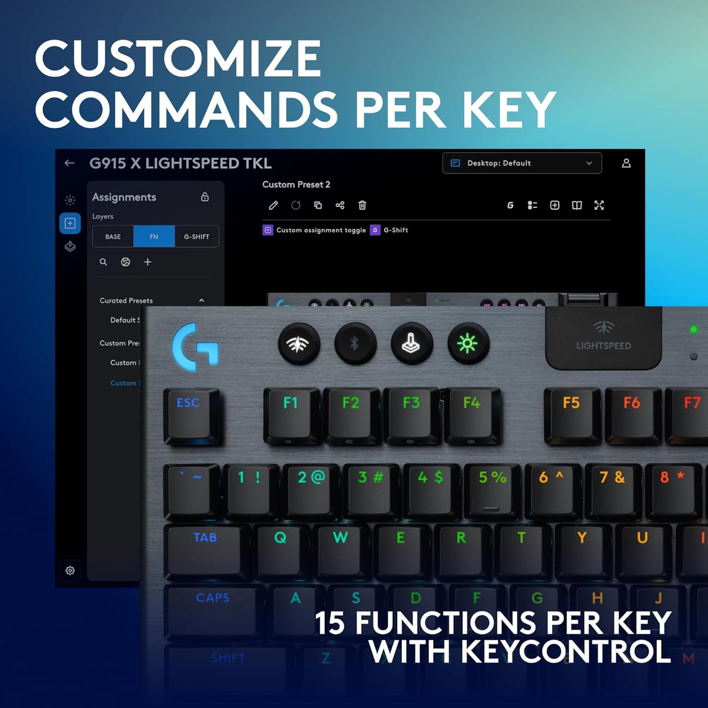 Logitech G915 X Lightspeed TKL Wireless Mechanical Gaming Keyboard, Double-Shot PBT Keycaps, Fully Programmable Keys, RGB Backlit Mac/PC Gaming Keyboards, Aluminum Finish, GL Linear Switches, Black