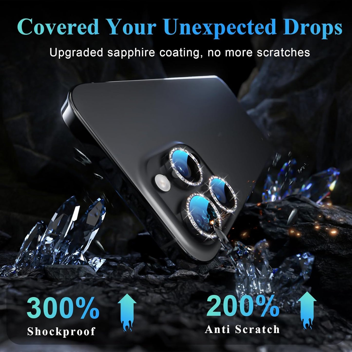 YWXTW Designed for iPhone 16 Pro/iPhone 16 Pro Max Camera Lens Protector Bling, [New Glitter Design] Individual Metal Tempered Glass Camera Cover Accessories Case Friendly (Black Titanium)