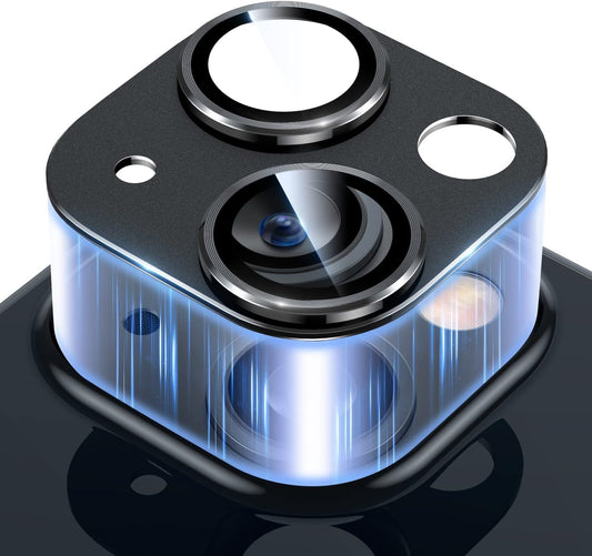 Uyiton for iPhone 14 /iPhone 14 Plus Camera Lens Protector, [Not for iPhone 14 Pro/14 Pro Max][Drop Protection] 9H Tempered Glass Camera Cover Screen Metal Ring Case Friendly Scratch Resistant - Black