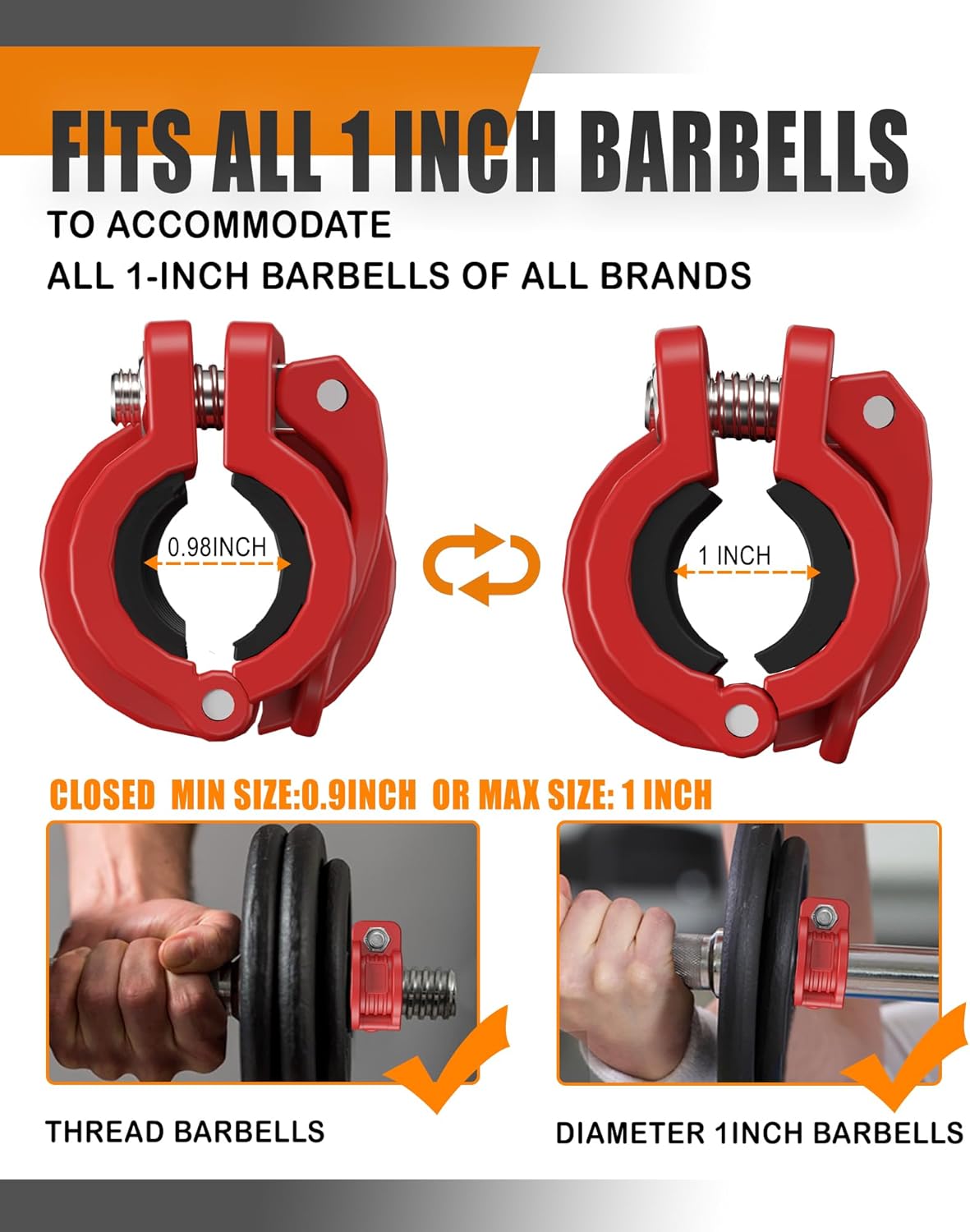 MAXRICH T Barbell Clamp 1 inch Multiple Sizes & Adjustable Weight Clips for Barbell Quick Release Barbell Clips|Barbell Collar Bar Locks for Weight Lifting (Red)