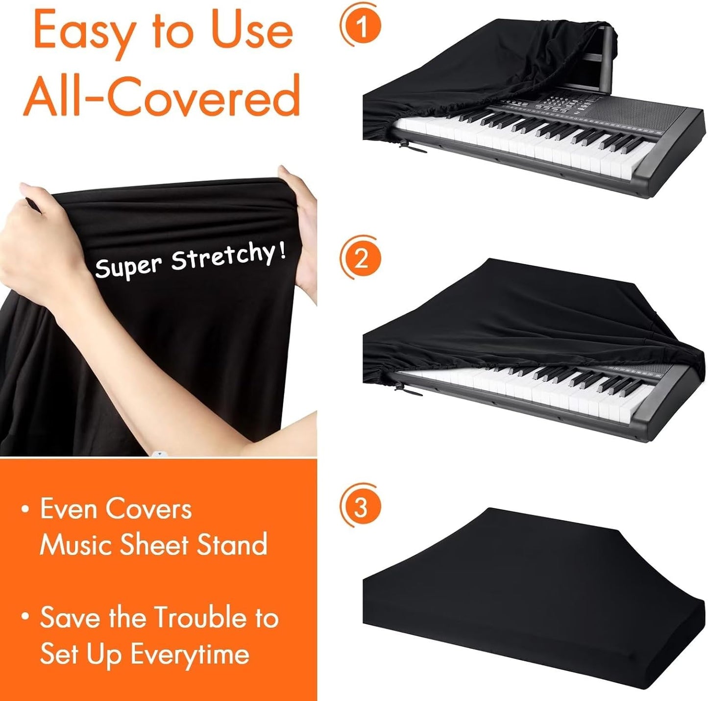 88 Keys Piano Keyboard Dust Cover, Music Dirt Proof Stretchy Electronic Keyboard Cover With Durable Elastic & Cord Lock Must Have Piano Accessories