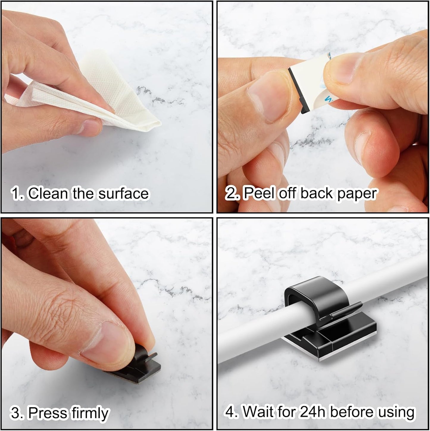 65 Pcs Cable Clips, Adhesive Cable Organizer Cord Holder Wire Clip Wire Management Self Adhesive Hooks Wire Holder for Office, Home(Black, 65PCS -Large)