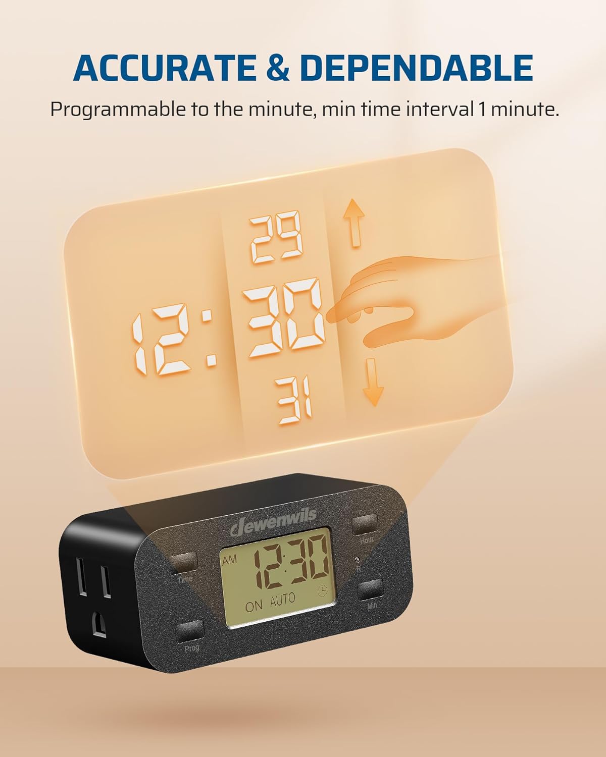 DEWENWILS 24 Hour Programmable Digital Timer Outlet with 1 Grounded Outlet, Timers for Electrical Outlets, Light Timer for Indoor Lamp Fan Aquarium, 125V/15A/1000W, 3 Prong, 1/2 HP, Black